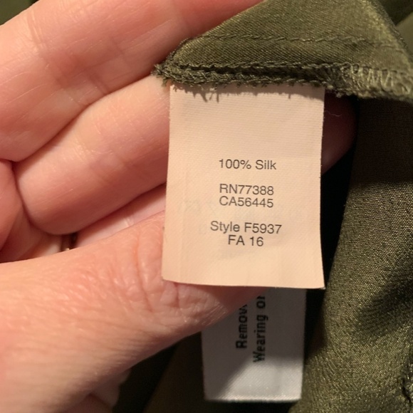 Madewell Lace Up silk Blouse Olive Small - Picture 5 of 8